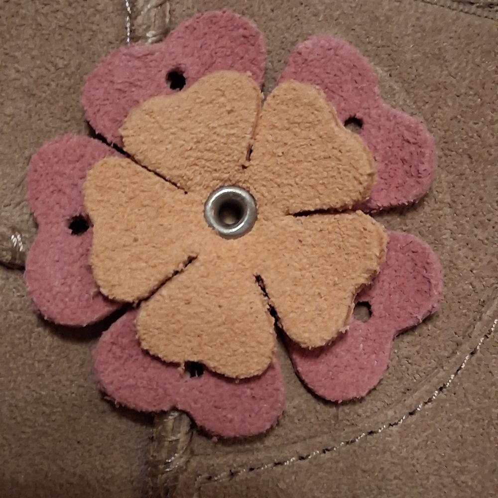UGG Tan Suede Ankle Booties with Pink & Cream Floral Appliqués - Picture 10 of 12